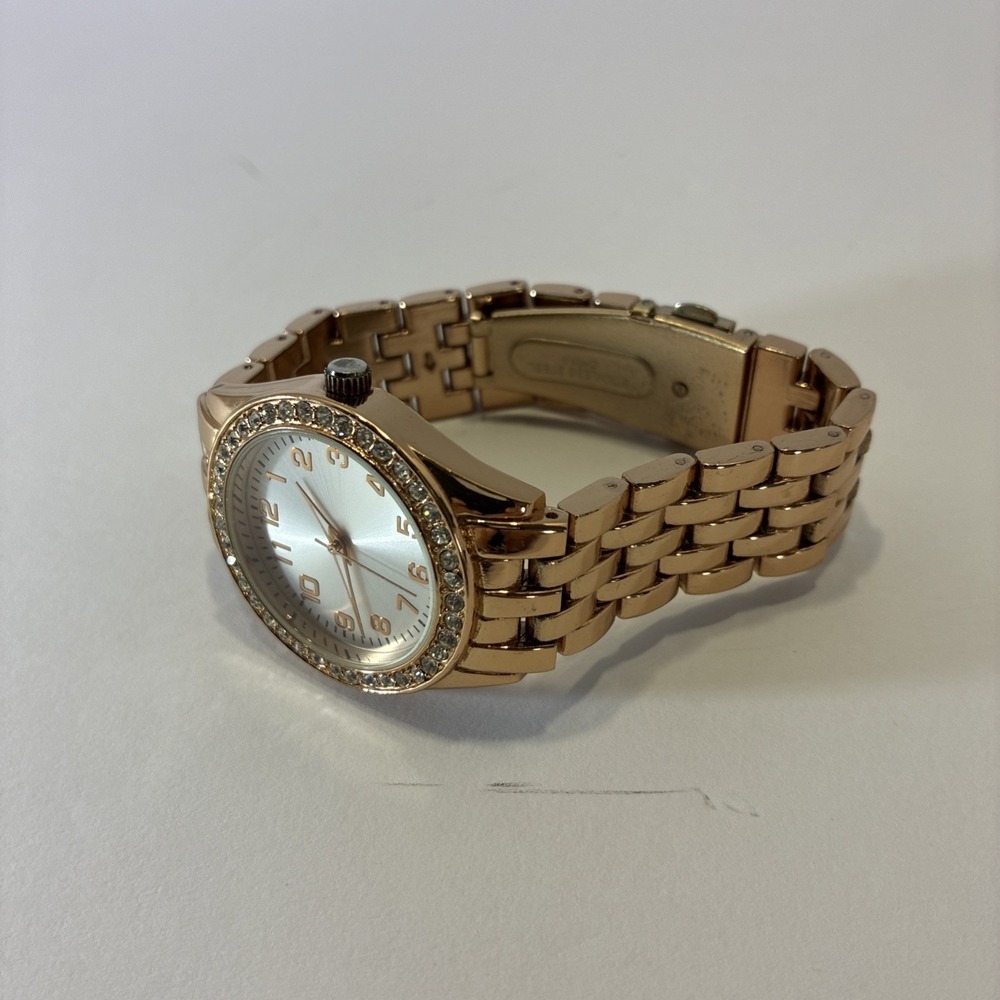 Watch Round Rose Gold Tone Link Bracelet New Battery Japan Runs Lady's Stylish - Picture 3 of 12
